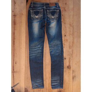 Adiktd Jeans Women 0 26 Blue Denim Straight Leg Embroidered Studded Dark Wash